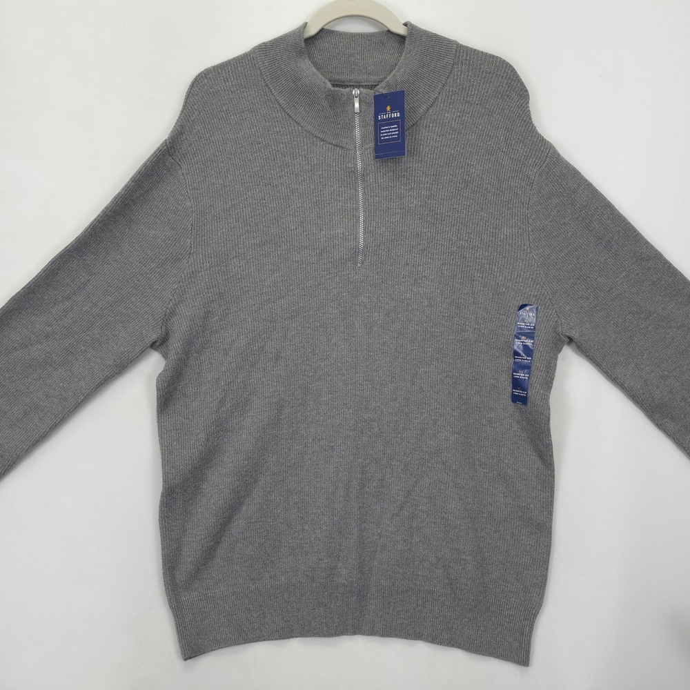 Stafford Men's XL Gray 1/4 Zip Sweater Soft Touch Cashmere Blend Pullover New